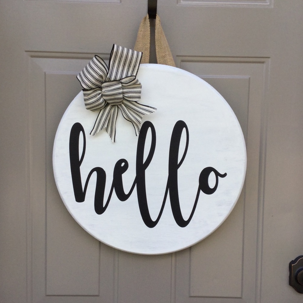 White hello door hanger